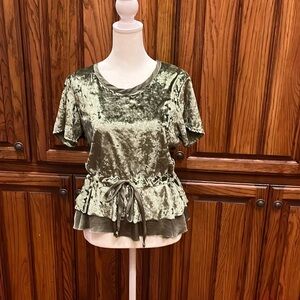 w by Wilt olive green crushed velvet top
